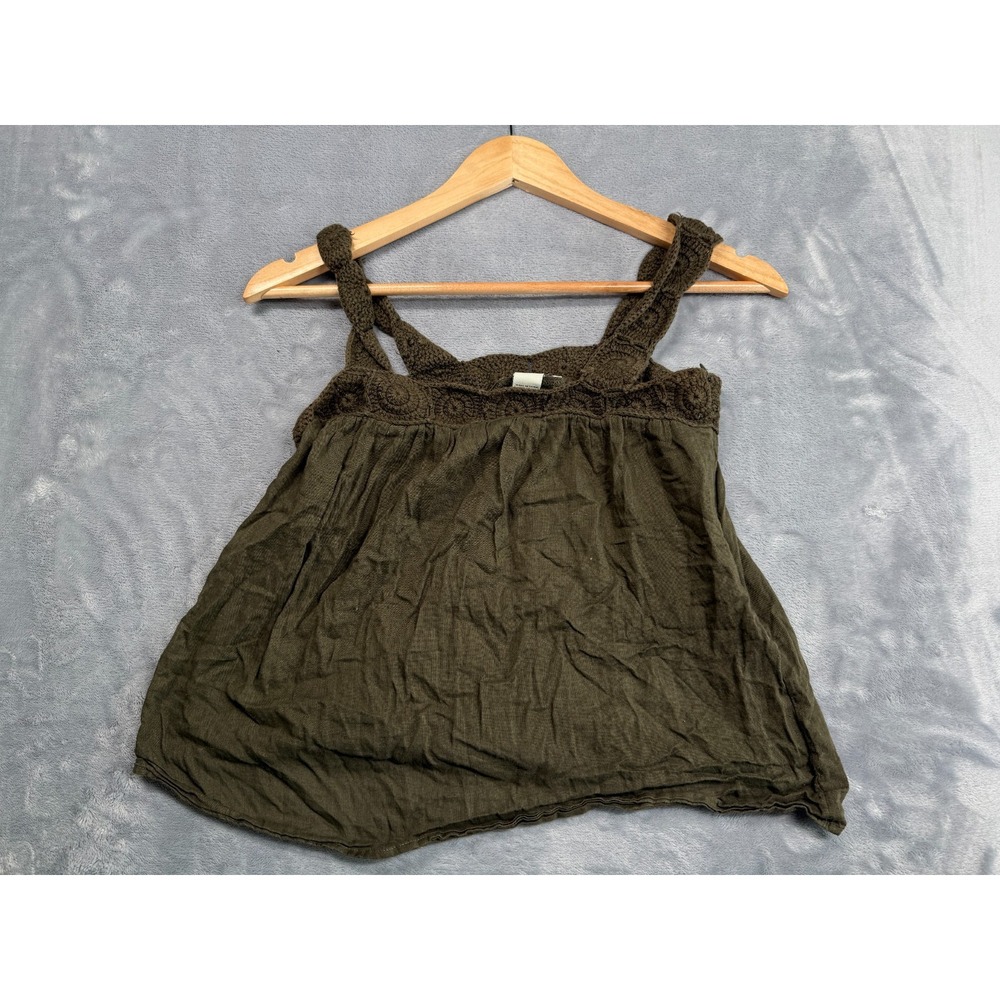 Banana Republic Crop Tank Womens Small Green Cotton Crochet Details Square Neck